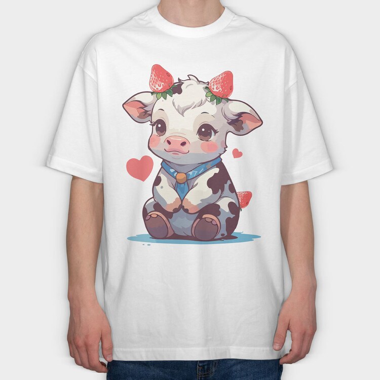 Cute Strawberry Cow, Tricou Oversize Barbati (Unisex)