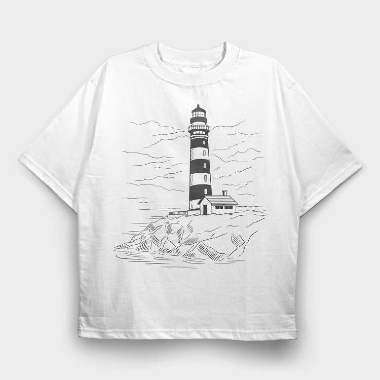 Lighthouse Illustration, Tricou Oversize Barbati (Unisex)