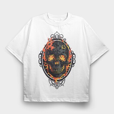 Gothic Skull on Fire, Tricou Oversize Barbati (Unisex)