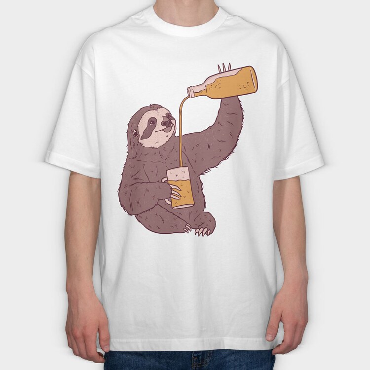 Sloth Beer, Tricou Oversize Barbati (Unisex)