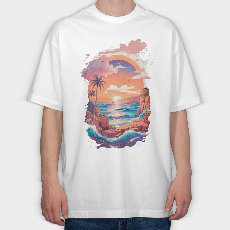 Greece Landscape Sunset, Tricou Oversize Barbati (Unisex)