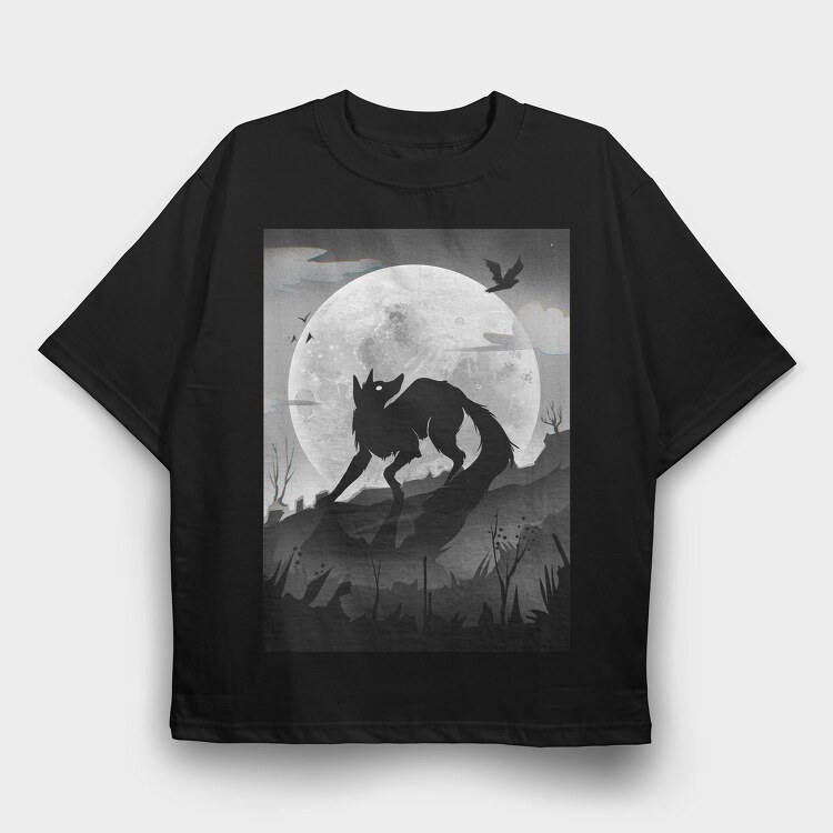 Dark Animals Wolf Silhouette, Tricou Oversize Barbati (Unisex)
