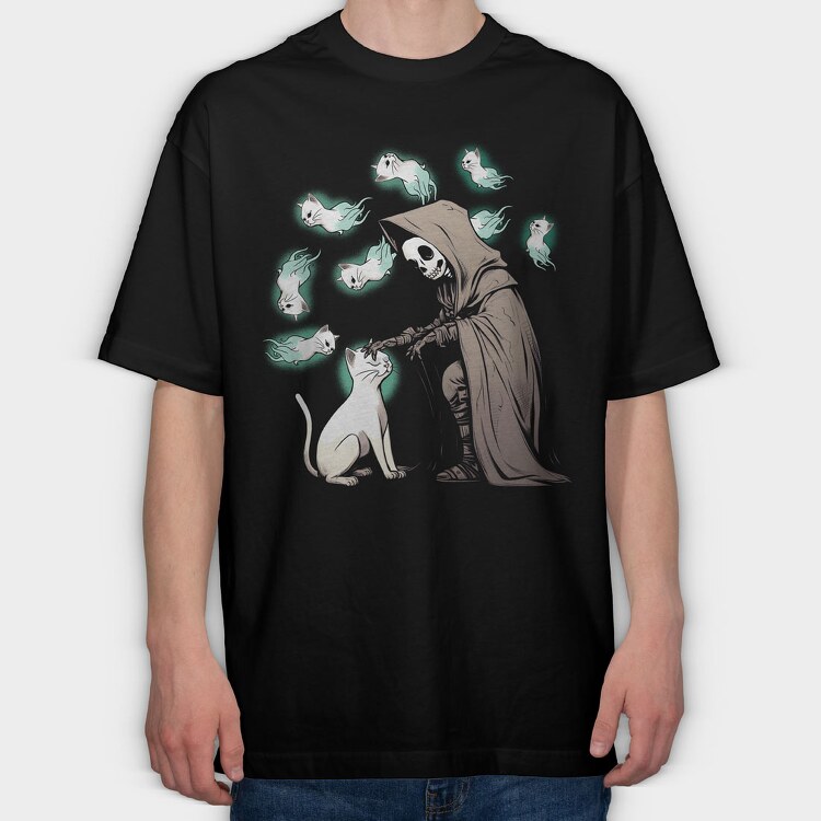 Grim Reaper Cat Lives, Tricou Oversize Barbati (Unisex)