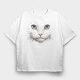 White Cat Portrait, Tricou Oversize Barbati (Unisex)