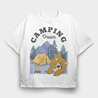 Camping Dream Bear Guitar, Tricou Oversize Barbati (Unisex)