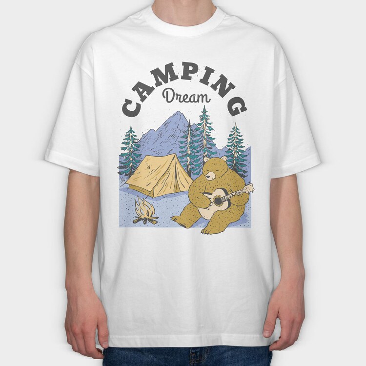 Camping Dream Bear Guitar, Tricou Oversize Barbati (Unisex)