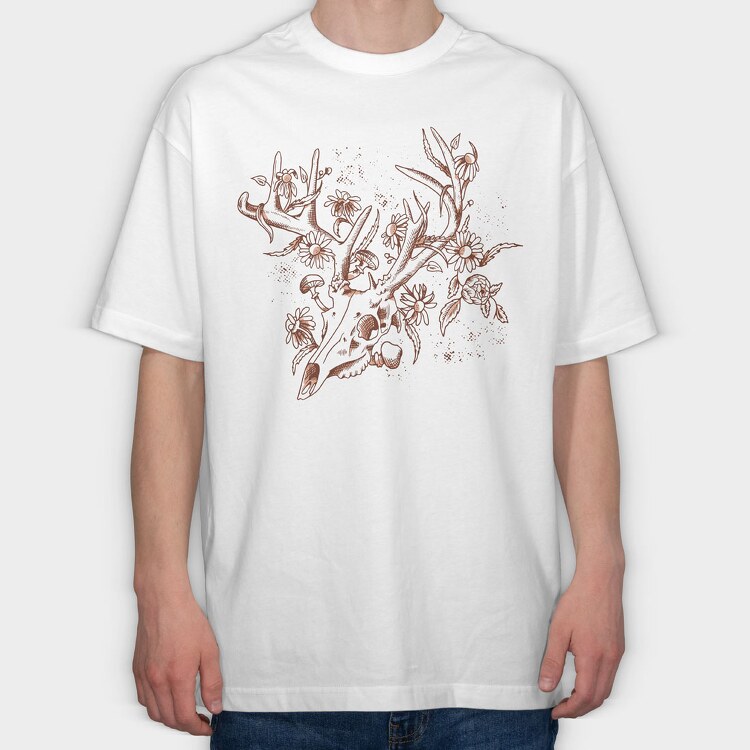 Deer Skull Flowers, Tricou Oversize Barbati (Unisex)