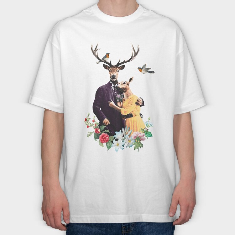 Deers Couple, Tricou Oversize Barbati (Unisex)