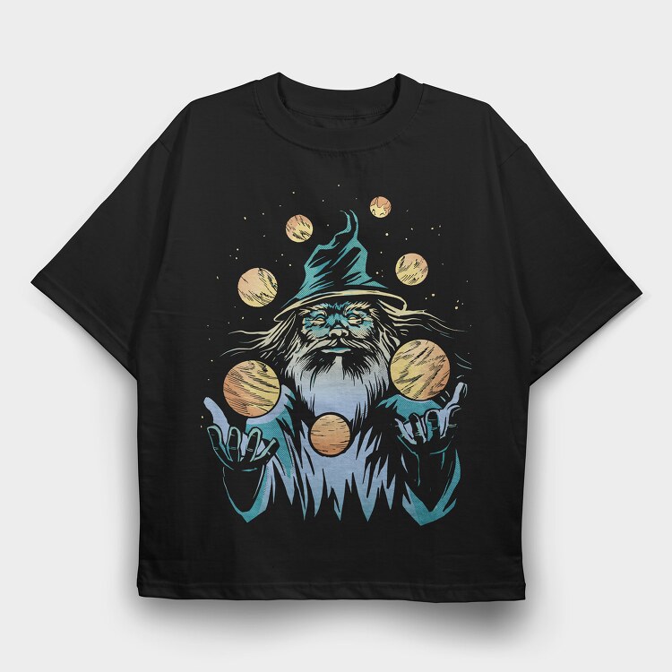 Wizard Juggling Planets, Tricou Oversize Barbati (Unisex)