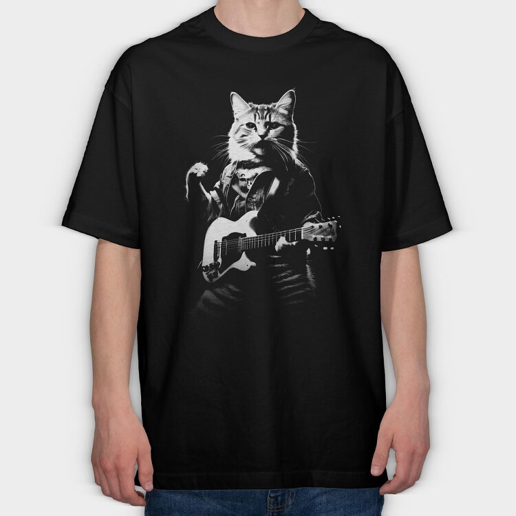 Guitar Cat, Tricou Oversize Barbati (Unisex)
