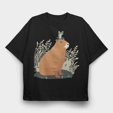 Capybara and Frog, Tricou Oversize Barbati (Unisex)