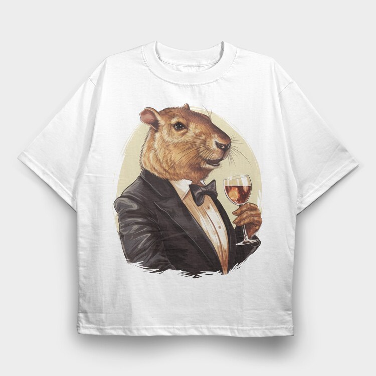 Capybara Drink, Tricou Oversize Barbati (Unisex)