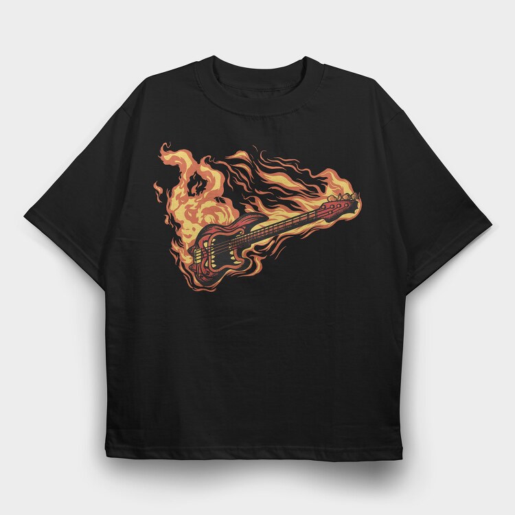 Guitar on Fire, Tricou Oversize Barbati (Unisex)