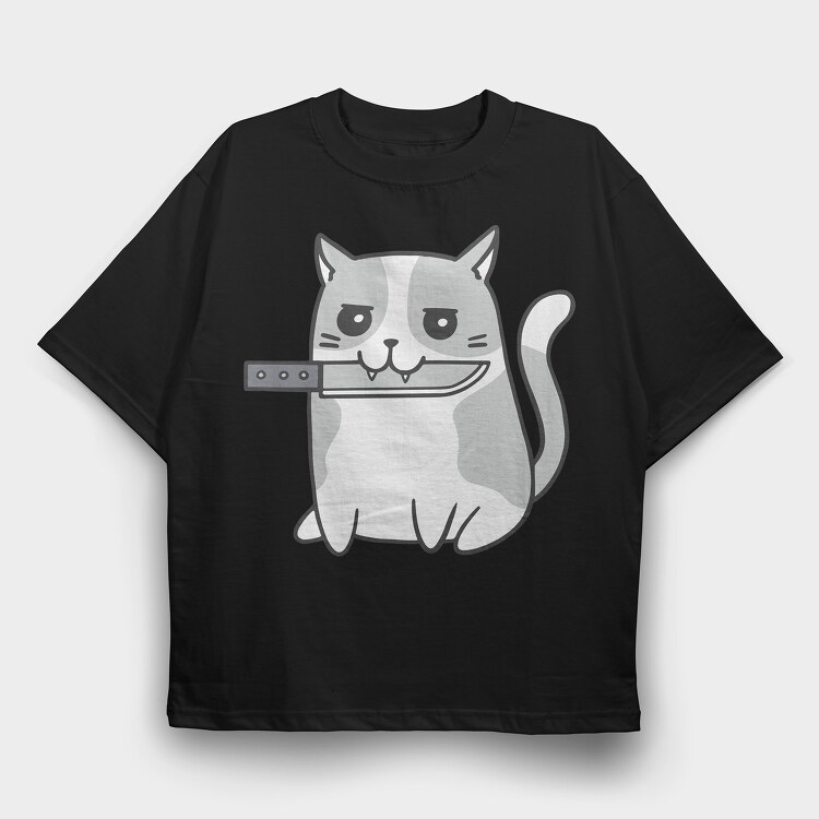 Psycho Cat, Tricou Oversize Barbati (Unisex)