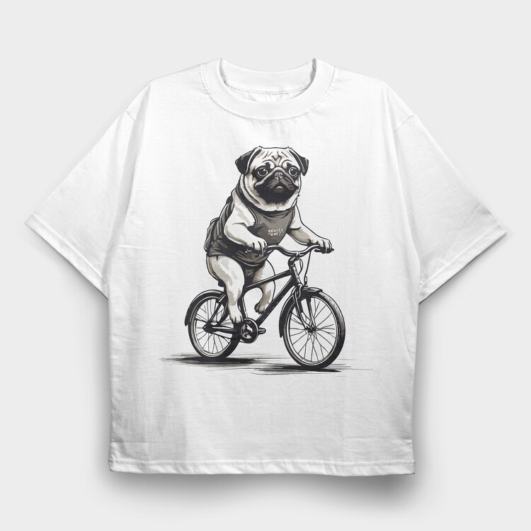 Pug Bike, Tricou Oversize Barbati (Unisex)