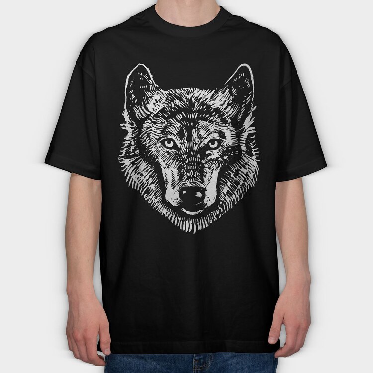 Wolf Portrait Monochrome, Tricou Oversize Barbati (Unisex)
