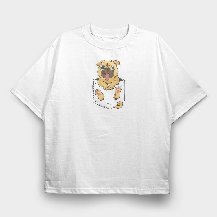 Pug in Pocket, Tricou Oversize Barbati (Unisex)