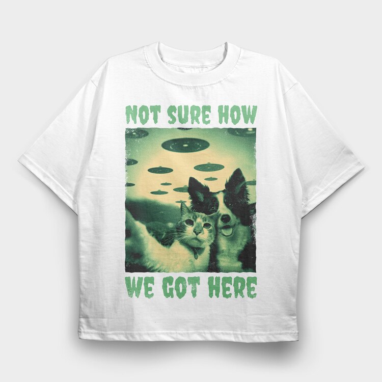 Dog and Cat Ufo, Tricou Oversize Barbati (Unisex)