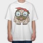 Pug With Glasses, Tricou Oversize Barbati (Unisex)