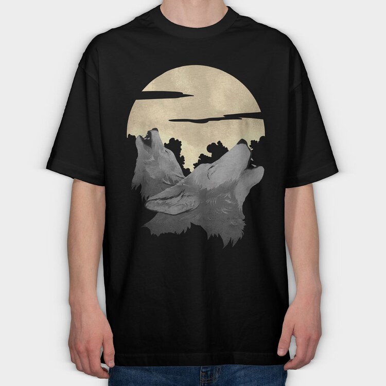 Wolves Howling With the Moon, Tricou Oversize Barbati (Unisex)