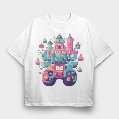 Castle Made Up With Gaming Controllers, Tricou Oversize Barbati (Unisex)