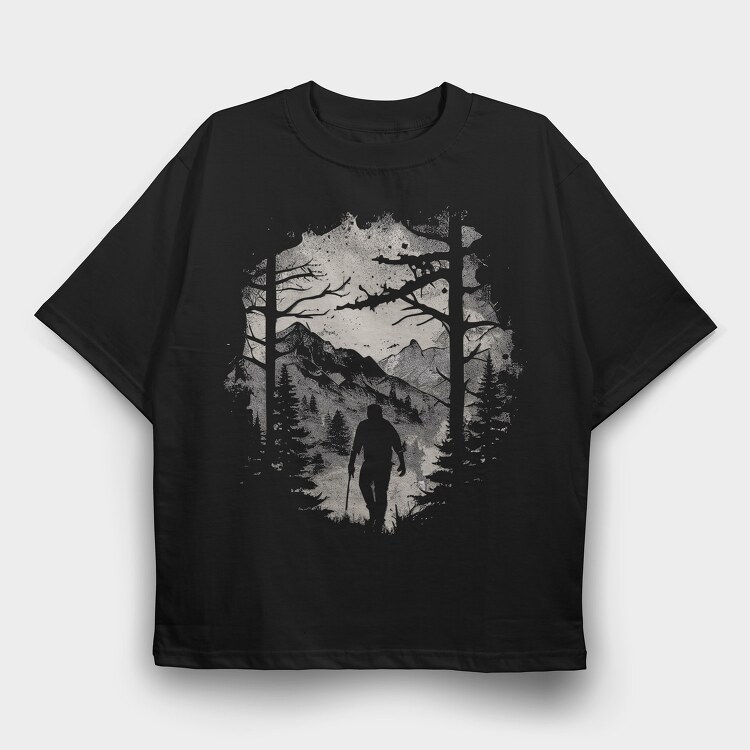 Man Hiking Forest, Tricou Oversize Barbati (Unisex)