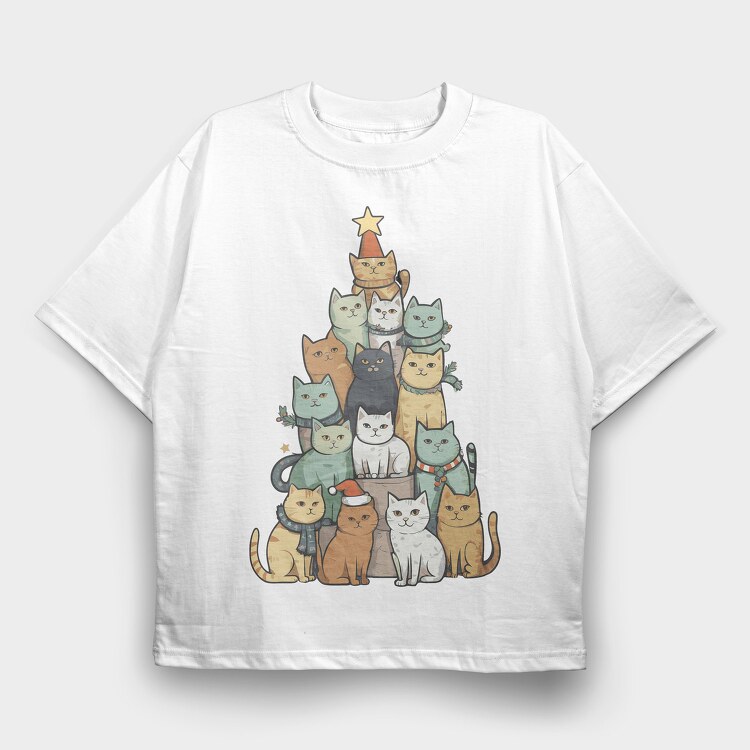 Cat Christmas Tree, Tricou Oversize Barbati (Unisex)