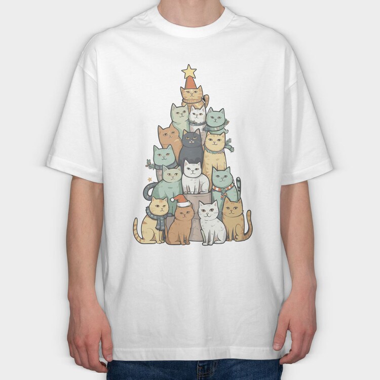 Cat Christmas Tree, Tricou Oversize Barbati (Unisex)