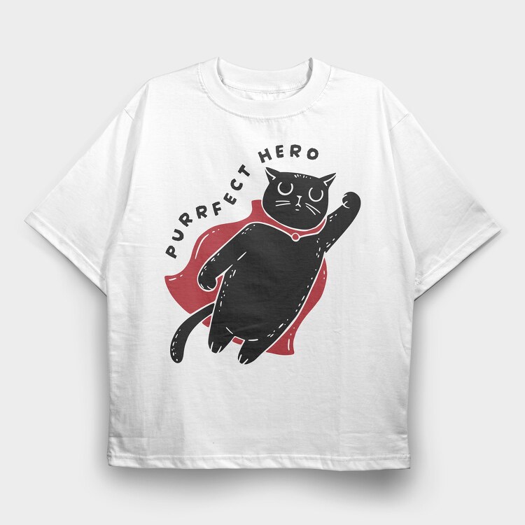 Purrfect Hero, Tricou Oversize Barbati (Unisex)
