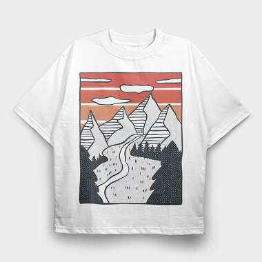 Hand Drawn Valley, Tricou Oversize Barbati (Unisex)