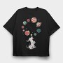 Dog Juggling Planets, Tricou Oversize Barbati (Unisex)