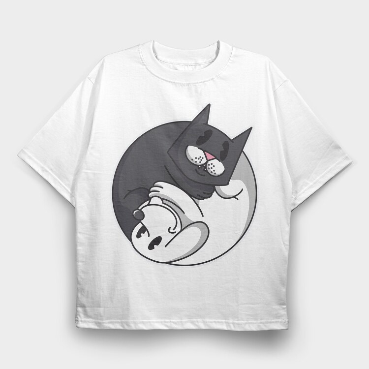 Yin Yang Cat and Dog, Tricou Oversize Barbati (Unisex)