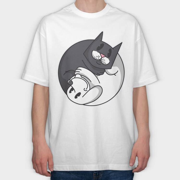 Yin Yang Cat and Dog, Tricou Oversize Barbati (Unisex)
