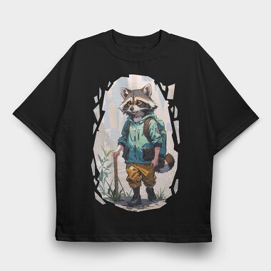 Raccoon Hiking, Tricou Oversize Barbati (Unisex)