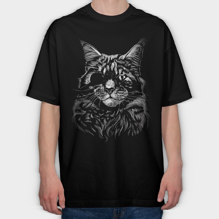 Cat Eyepatch Portrait, Tricou Oversize Barbati (Unisex)