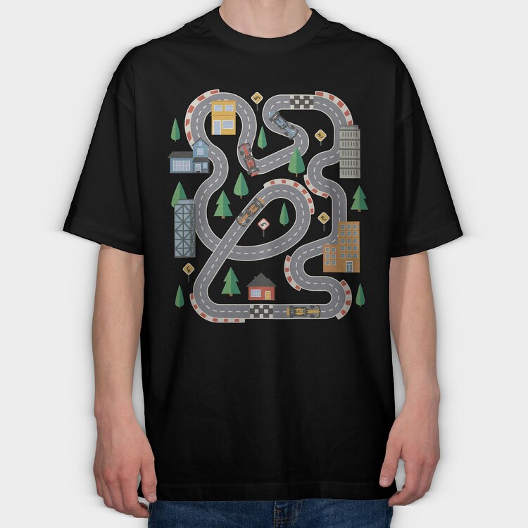 Race Track, Tricou Oversize Barbati (Unisex)