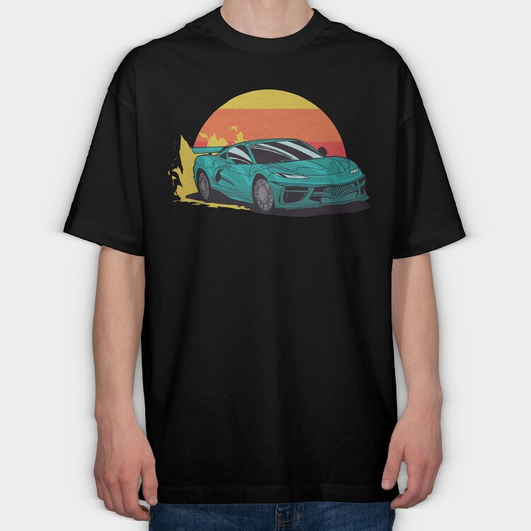 Racecar Retro Sunset, Tricou Oversize Barbati (Unisex)