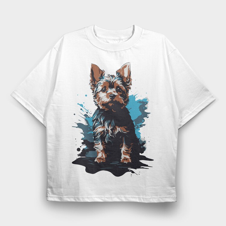 Dog Yorkshire Watercolor, Tricou Oversize Barbati (Unisex)