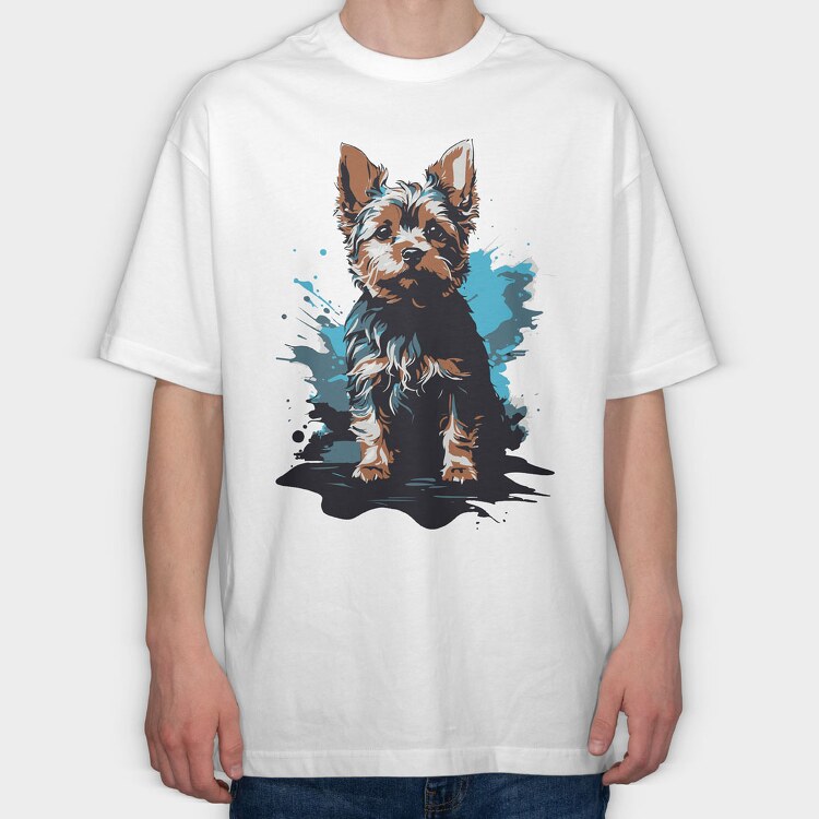 Dog Yorkshire Watercolor, Tricou Oversize Barbati (Unisex)