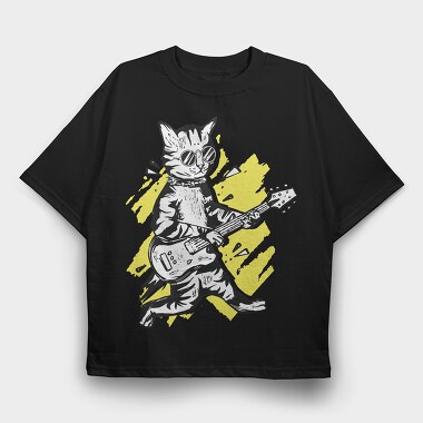 Cat Guitar, Tricou Oversize Barbati (Unisex)