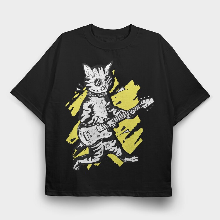 Cat Guitar, Tricou Oversize Barbati (Unisex)
