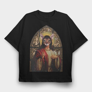 Cat Jesus, Tricou Oversize Barbati (Unisex)