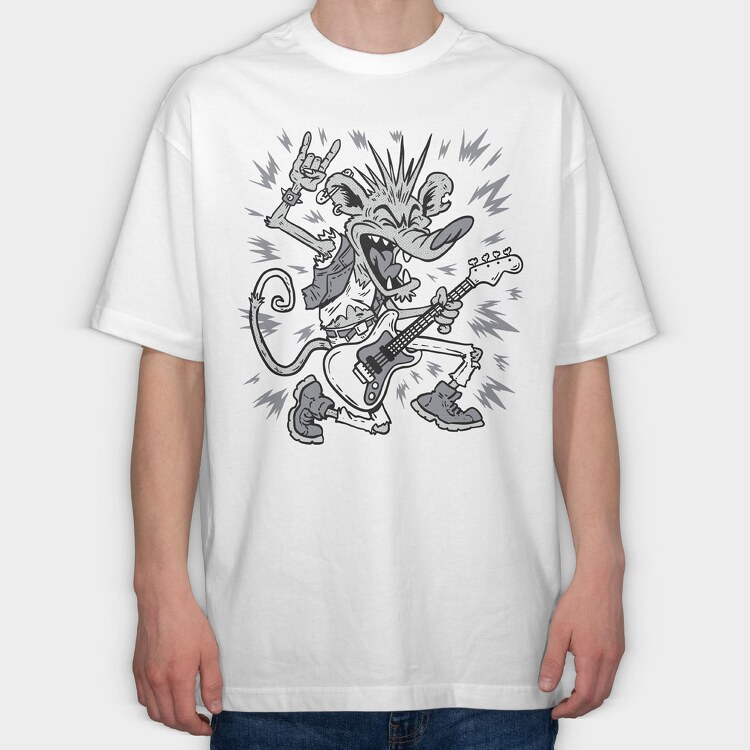 Rat Guitar Rock, Tricou Oversize Barbati (Unisex)
