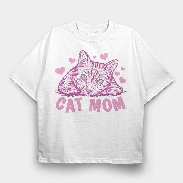 Cat Mom Pink, Tricou Oversize Barbati (Unisex)