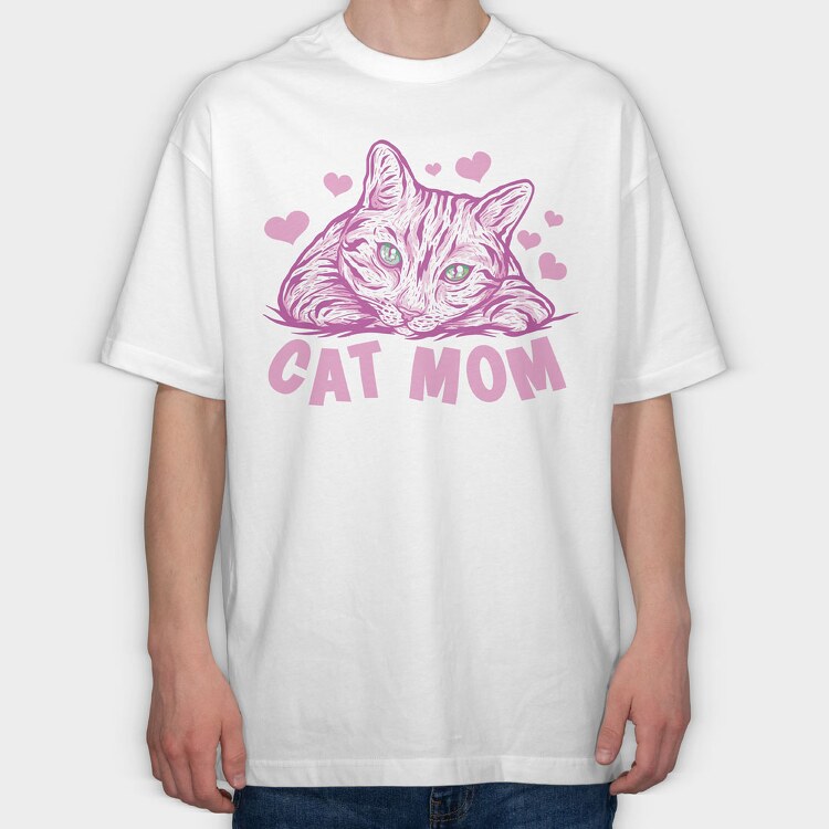 Cat Mom Pink, Tricou Oversize Barbati (Unisex)