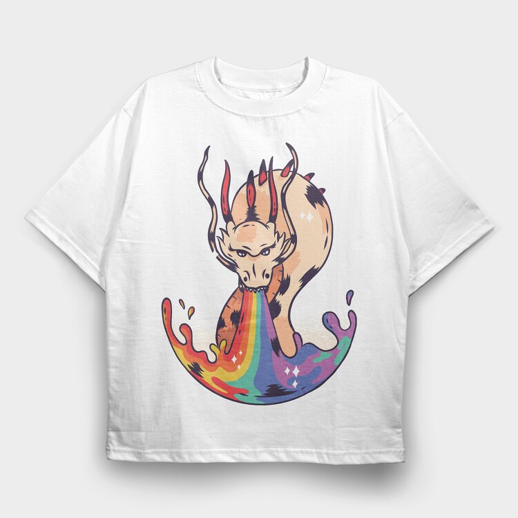 Dragon Rainbow, Tricou Oversize Barbati (Unisex)