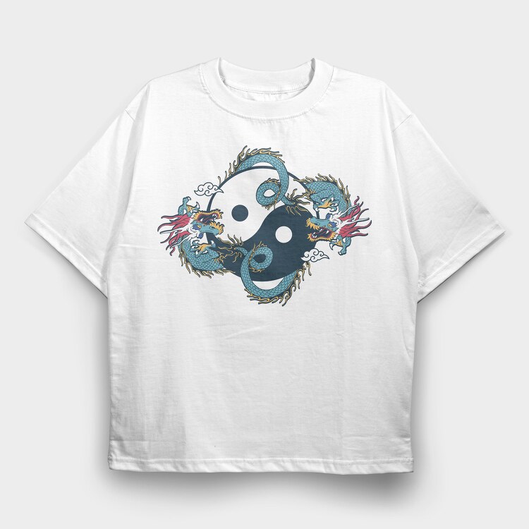 Dragon Ying Yang, Tricou Oversize Barbati (Unisex)