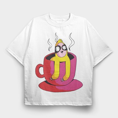 Sloth On Coffee, Tricou Oversize Barbati (Unisex)
