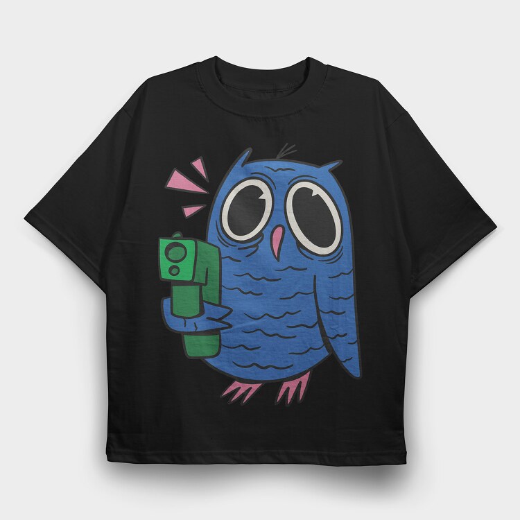 Crazy Owl Gun, Tricou Oversize Barbati (Unisex)