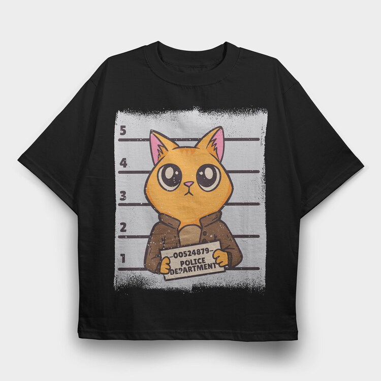 Mugshot Cat, Tricou Oversize Barbati (Unisex)